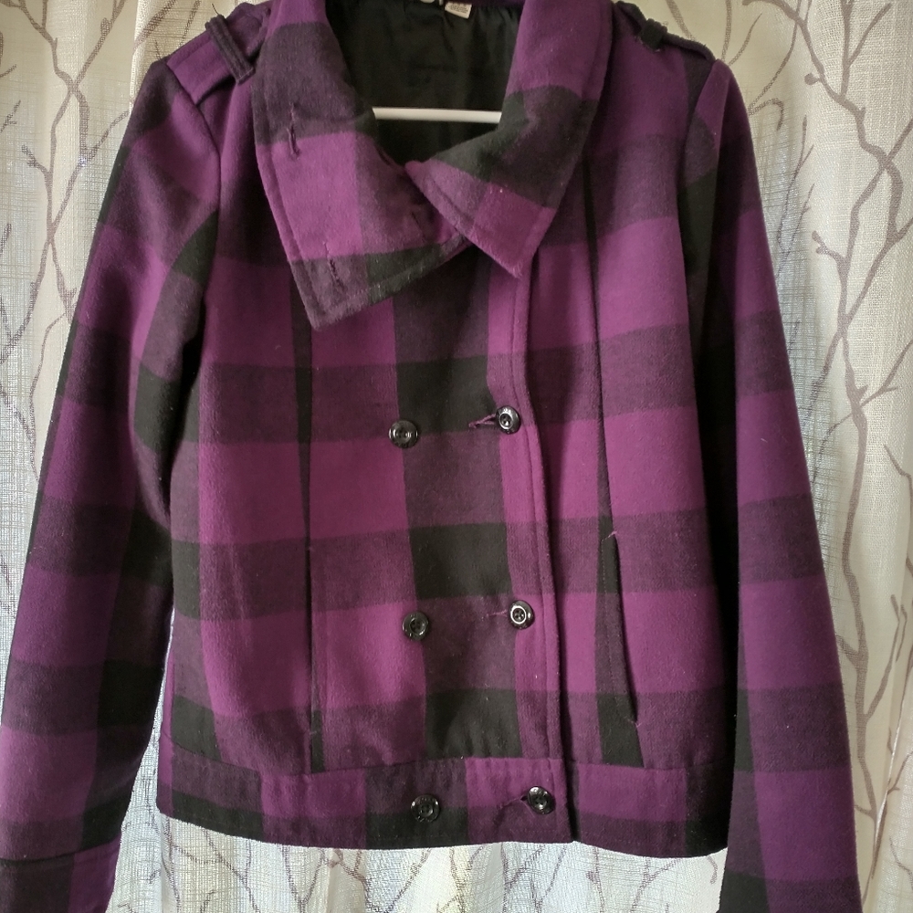 Roxy double breasted black and purple pea coat